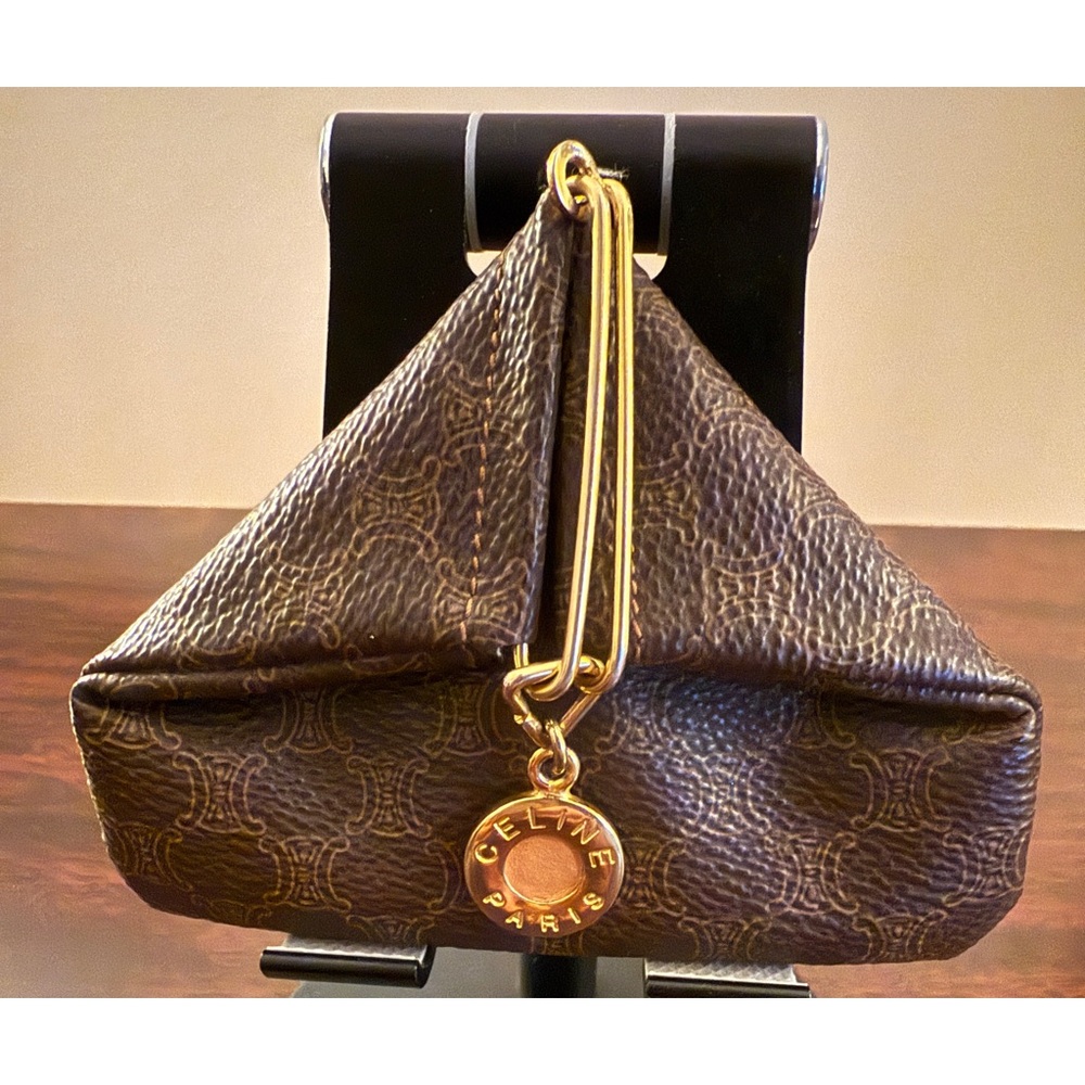 Celine Macadam Triangular Brown Leather Coin Purse COA EUC